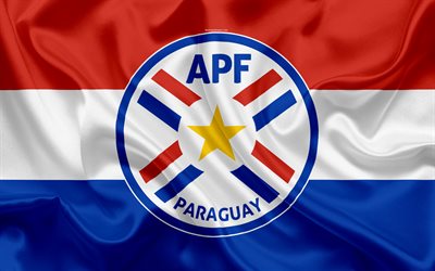 paraguay national football team, logo, emblem, flagge von paraguay, fu&#223;ball-verband, world championship, fu&#223;ball, seide textur