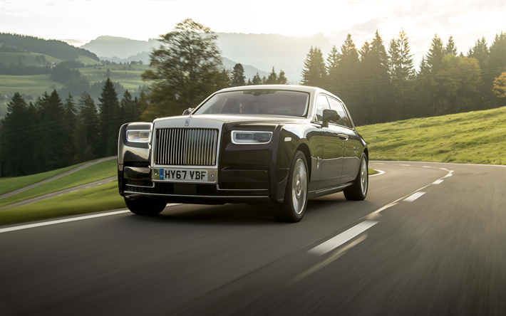 A Rolls-Royce Phantom, 4k, estrada, 2017 carros, movimento, novo Fantasma, carros de luxo, A Rolls-Royce