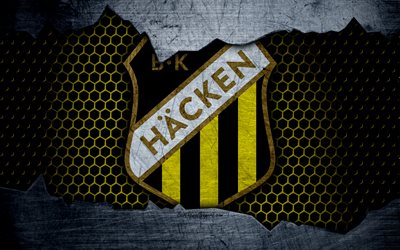 Hacken, 4k, logo, Allsvenskan, soccer, football club, Sweden, BK Hacken, grunge, metal texture, Hacken FC
