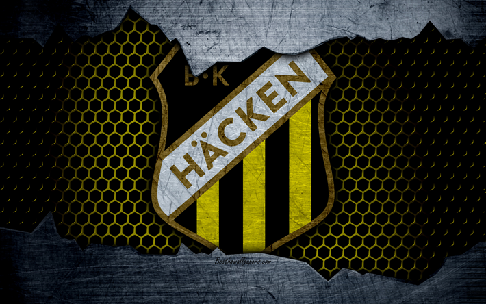 Tacca, 4k, logo, premier league, calcio, football club, Svezia, BK Hacken, grunge, struttura del metallo, Hacken FC