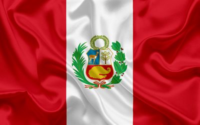 Peruvian bandera, bandera nacional, el Per&#250;, la seda textura, bandera de Per&#250;