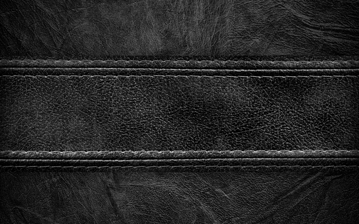 In pelle nera, 4K, texture in pelle, cucitura, nero, texture, pelle