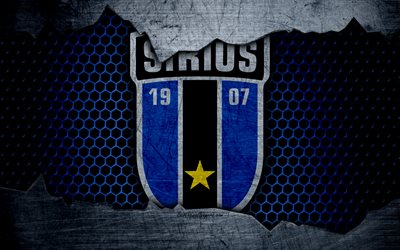FC Sirius, 4k, logo, Allsvenskan, jalkapallo, football club, Ruotsi, IK Sirius, grunge, metalli rakenne, Sirius FC