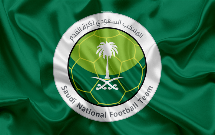 Saudi Arabia, national football team, logo, emblem, flag of Saudi Arabia, football federation, World Championship, football, silk texture