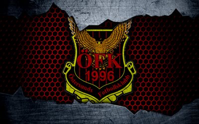 Ostersunds, 4k, logo, Allsvenskan, soccer, football club, Sweden, grunge, metal texture, Ostersunds FC