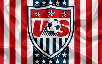 USA national football team, logo, emblem, US flag, football federation, World Championship, football, silk texture, United States of America