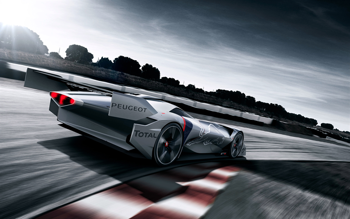 Peugeot L750 R, HYbrid Concept, 2017, rear view, racing hybrid, sports car, French cars, Peugeot