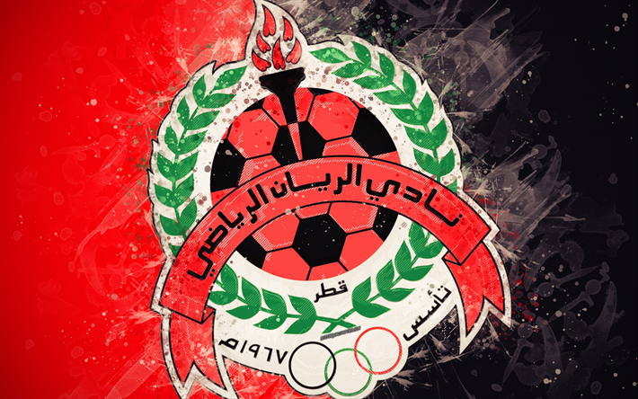 الريان SC, 4k, القطري لكرة القدم, الفن, شعار, دوري نجوم قطر, س-الدوري, الأحمر خلفية سوداء, أسلوب الجرونج, Ar-Rayyan, قطر, كرة القدم