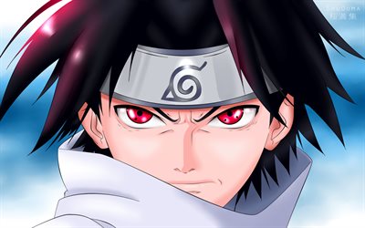 Uchiha Sasuke, les yeux rouges, ninja Sharingan, manga, Naruto