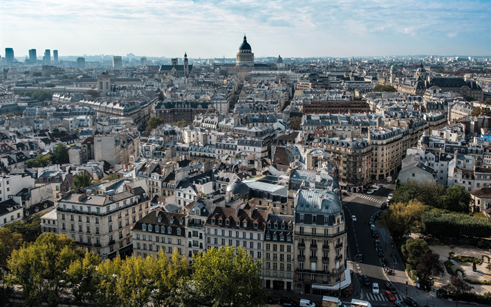 Pariisi, aamulla, kaupunkikuva, Ranskan p&#228;&#228;kaupunki, ilmakuva, kaduilla, Ranska