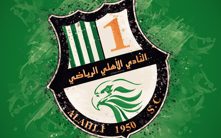 الأهلي SC, 4k, القطري لكرة القدم, دوري نجوم قطر, س-الدوري, شعار, خلفية خضراء, أسلوب الجرونج, الدوحة, قطر, كرة القدم