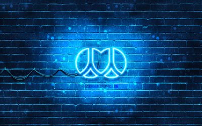 Logotipo azul Renren, 4k, parede de tijolos azuis, logotipo renren, redes sociais, logotipo neon renren, Renren