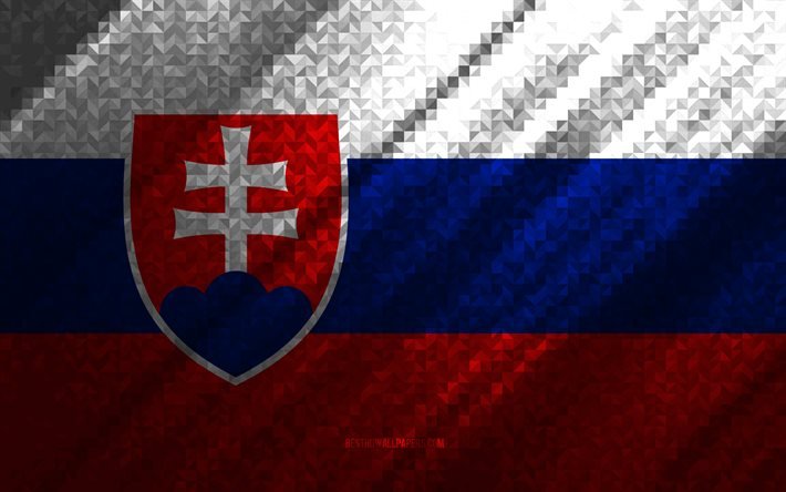 Bandiera della Slovacchia, astrazione multicolore, bandiera del mosaico della Slovacchia, Slovacchia, arte del mosaico, bandiera della Slovacchia