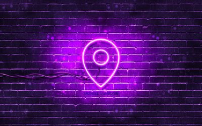 Map Pointer neon icon, 4k, violet background, neon symbols, Map Pointer, creative, neon icons, Map Pointer sign, computer signs, Map Pointer icon, computer icons