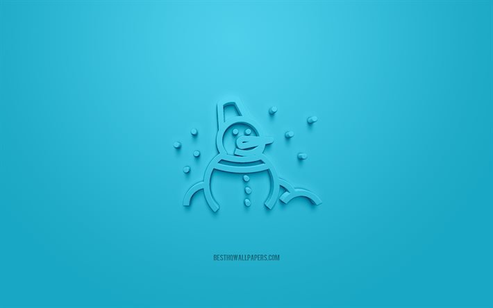 Snowman 3d icon, blue background, 3d symbols, Snowman, creative 3d art, 3d icons, Snowman sign, Winter 3d icons