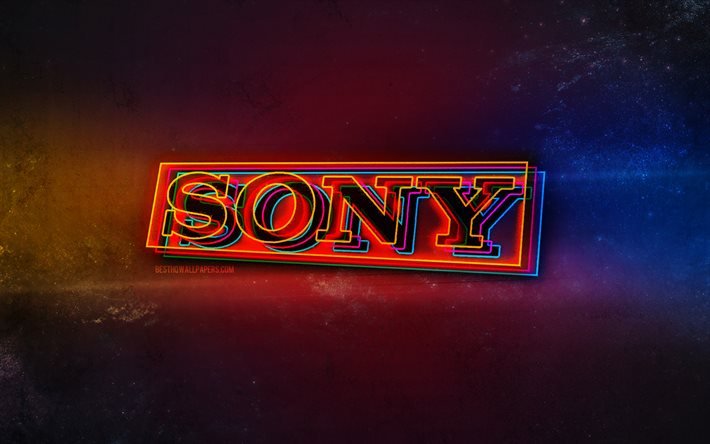 Sony logo, light neon art, Sony emblem, Sony neon logo, creative art, Sony