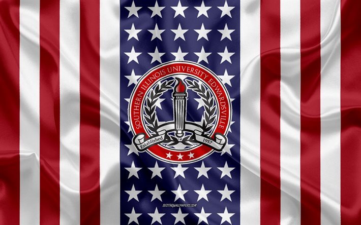 Etel&#228;-Illinoisin yliopiston Edwardsvillen tunnus, Yhdysvaltain lippu, Etel&#228;isen Illinoisin yliopiston Edwardsville-logo, Edwardsville, Illinois, USA, Etel&#228;isen Illinoisin yliopisto Edwardsville