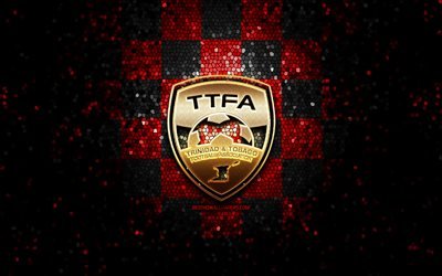 &#201;quipe de football de Trinit&#233;-et-Tobago, logo de paillettes, CONCACAF, Am&#233;rique du Nord, fond quadrill&#233; noir rouge, art de la mosa&#239;que, football, &#233;quipe nationale de football de Trinit&#233;-et-Tobago, logo TTFA, Trinit&#233;