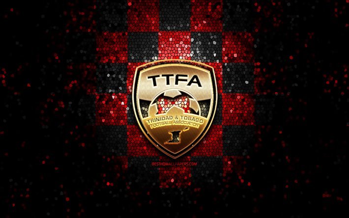 Equipo de f&#250;tbol de Trinidad y Tobago, logotipo brillante, CONCACAF, Am&#233;rica del Norte, fondo a cuadros rojo y negro, arte en mosaico, f&#250;tbol, Equipo nacional de f&#250;tbol de Trinidad y Tobago, logotipo de TTFA, Trinidad y Tobago