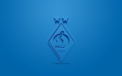 FC Dynamo Kyiv, ukrainan jalkapalloseura, Dynamo Kiovan 3d-logo, tunnus, sininen tausta, jalkapallo, Ukraina, Dynamo Kiovan tunnus