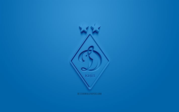 FC Dynamo Kyiv, club de football ukrainien, logo 3d Dynamo Kyiv, embl&#232;me, fond bleu, football, Ukraine, embl&#232;me Dynamo Kiev