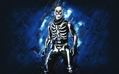 Fortnite Skull Trooper Skin, Fortnite, main characters, blue stone background, Skull Trooper, Fortnite skins, Skull Trooper Skin, Skull Trooper Fortnite, Fortnite characters