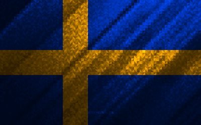 flagge von schweden, mehrfarbige abstraktion, schwedenmosaikflagge, schweden, mosaikkunst, schwedenflagge
