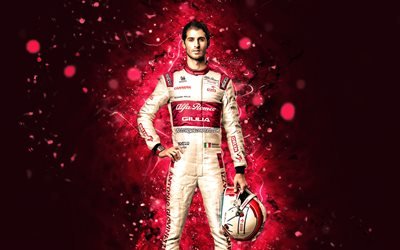 Antonio Giovinazzi, 2020, 4k, Alfa Romeo Racing Orlen, italyan yarış pilotları, Formula 1, Antonio Maria Giovinazzi, mor neon ışıkları, F1 2020