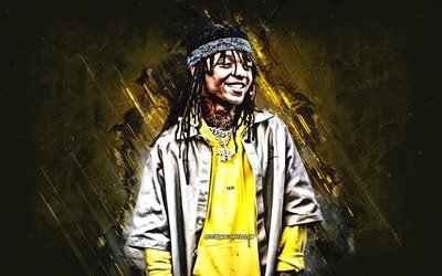 Swae Lee, American rapper, portrait, yellow stone background, Khalif Malik Ibn Shaman Brown