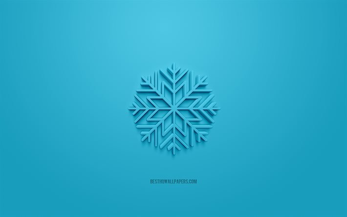 Snowflake 3d icon, blue background, 3d symbols, Snowflake, creative 3d art, 3d icons, Snowflake sign, Winter 3d icons