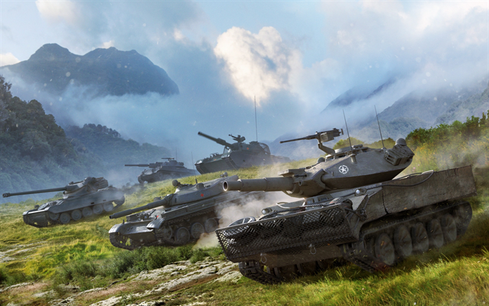 World of Tanks, WoT, online games, tanks, Rheinmetall Panzerwagen, WZ-132-1, AMX 13 105, XM551 Sheridan
