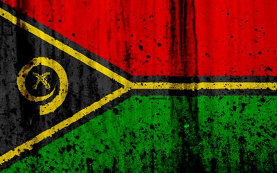 Vanuatu drapeau, 4k, grunge, Vanuatu, du B&#233;nin, de l&#39;Oc&#233;anie, le Vanuatu, les symboles nationaux, Vanuatu drapeau national
