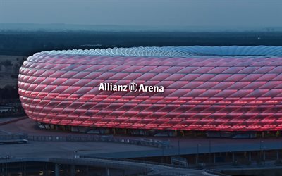 Allianz Arena, M&#252;nih, 4k, Futbol Stadyumu, spor salonu, Almanya