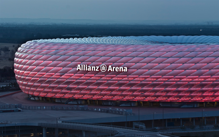El estadio Allianz Arena, Munich, 4k, estadio de f&#250;tbol, estadio deportivo, Alemania