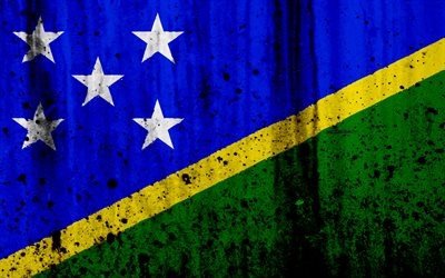 Solomon Islands flagga, 4k, grunge, flagga av Salomon&#246;arna, Oceanien, Salomon&#246;arna, nationella symboler