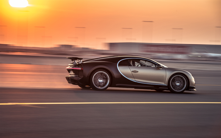 Bugatti Chiron, 4k, sunset, hypercars, 2018 otomobil, Bugatti