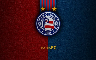Bahia FC, 4K, Brasileiro de clubes de futebol, Brasileiro Serie A, textura de couro, emblema, logo, Salvador, Bahia, Brasil, futebol