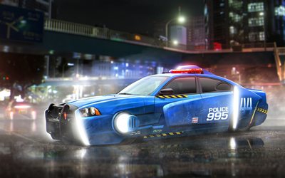 ブレードランナー2049, 2017, 4k, ポスター, 警察車, ダッジ
