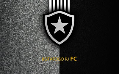 ボタフォゴ地区RJ FC, 4K, ブラジルのサッカークラブ, ブラジルセリエA, 革の質感, ボタフォゴエンブレム, ロゴ, Botafogu, リオデジャネイロ, ブラジル, サッカー