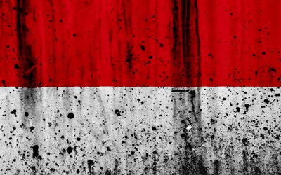 Indonesian flag, 4k, grunge, flag of Indonesia, Oceania, Indonesia, national symbols, Indonesia national flag