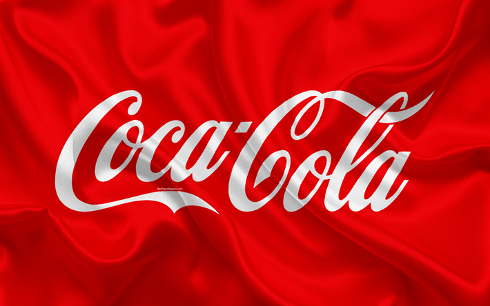 Coca-Cola, 4k, des boissons populaires, de soie rouge texture