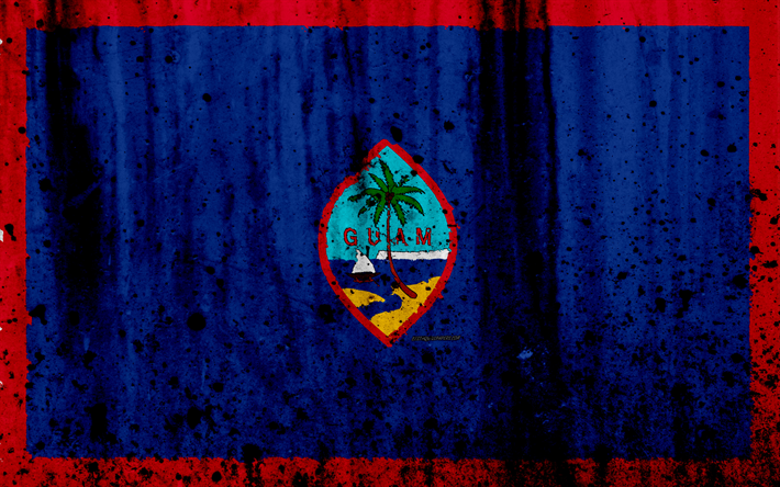 Guam drapeau, 4k, grunge, le drapeau de Guam, de l&#39;Oc&#233;anie, de Guam, des symboles nationaux, Guam drapeau national