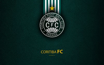 Coritiba FC, 4K, ブラジルのサッカークラブ, ブラジルセリエA, 革の質感, エンブレム, Coritibaロゴ, クリティバ, パラナ, ブラジル, サッカー