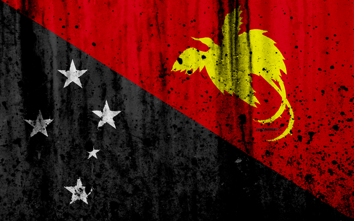 Papua Nueva Guinea bandera, 4k, el grunge, la bandera de Pap&#250;a Nueva Guinea, en Ocean&#237;a, Papua Nueva Guinea, los s&#237;mbolos nacionales, Papua Nueva Guinea de la bandera nacional