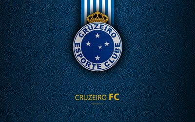 Cruzeiro FC, 4K, Brezilyalı Futbol Kul&#252;b&#252;, Brezilya Serie, deri dokusu, amblem, logo Cruzeiro, Belo Horizonte, Minas Gerais, Brezilya, futbol