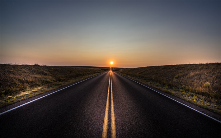 road ahead, concepts, sunset, sun, asphalt road, infinity concepts