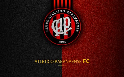 Atletico Paranaense FC, 4K, Brazilian football club, Brazilian Serie A, leather texture, emblem, Paranaense logo, Curitiba, Parana, Brazil, football