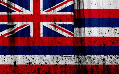 Hawaiian flag, 4k, grunge, flag of Hawaii, Oceania, Hawaii, national symbols, Hawaii national flag