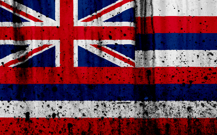 Bandera hawaiana, 4k, el grunge, la bandera de Hawaii, Ocean&#237;a, Hawaii, los s&#237;mbolos nacionales, Hawaii de la bandera nacional