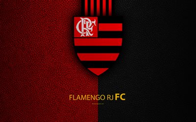 فلامنجو RJ FC, 4K, البرازيلي لكرة القدم, البرازيلي الايطالي, جلدية الملمس, شعار, ريو دي جانيرو, البرازيل, كرة القدم
